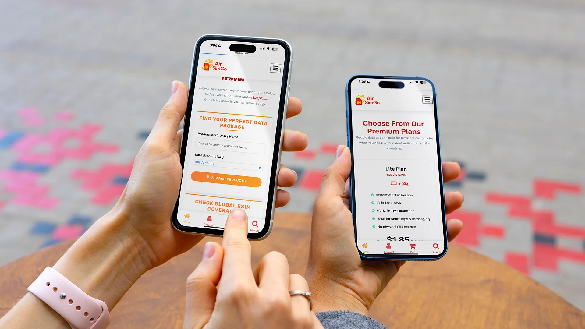 Browsing AirSimGo eSIM plans on a phone